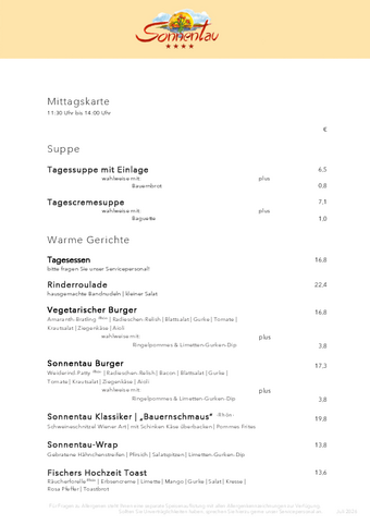 Mittagskarte ab Juni 2026